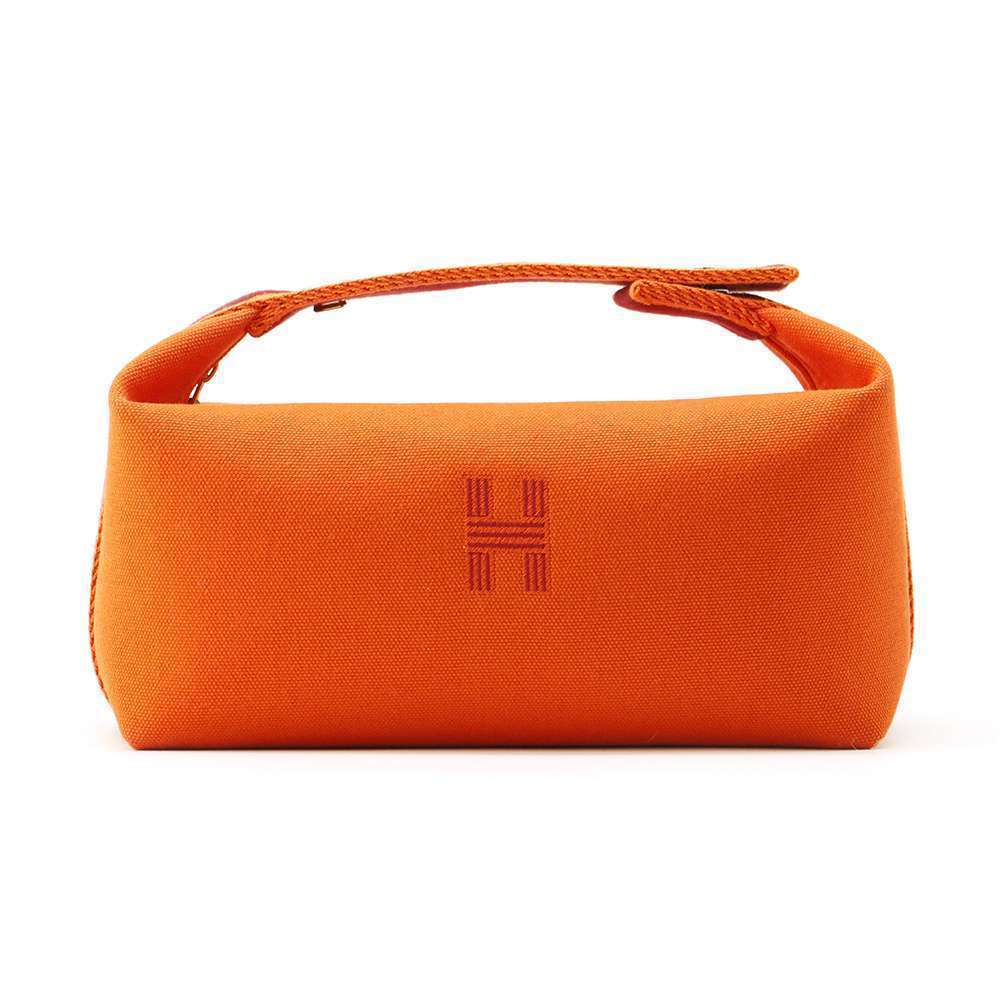 Hermes Brid A Black Pm Canvas Pouch Orange Bordeaux Silver